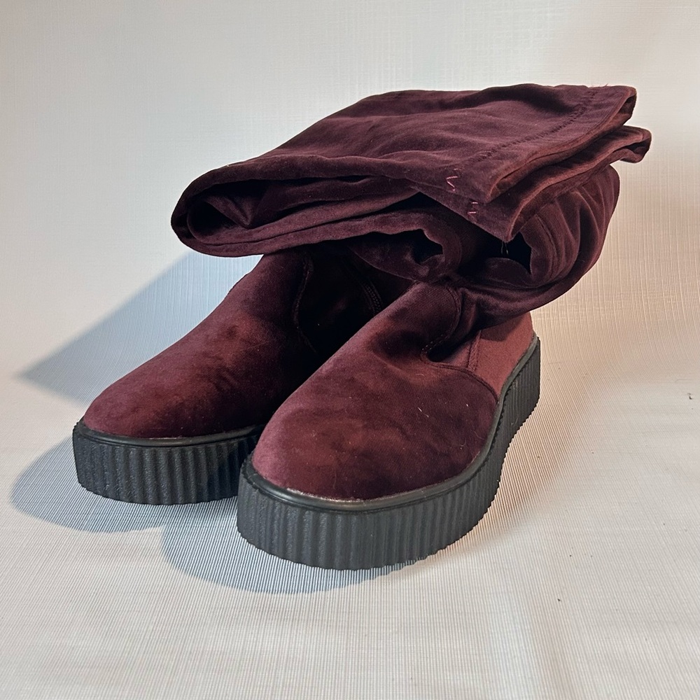 Olivia Miller Burgundy Lynbrook Velvet Over-the-Knee Boots - Chic and Stylish! - Picture 1 of 4